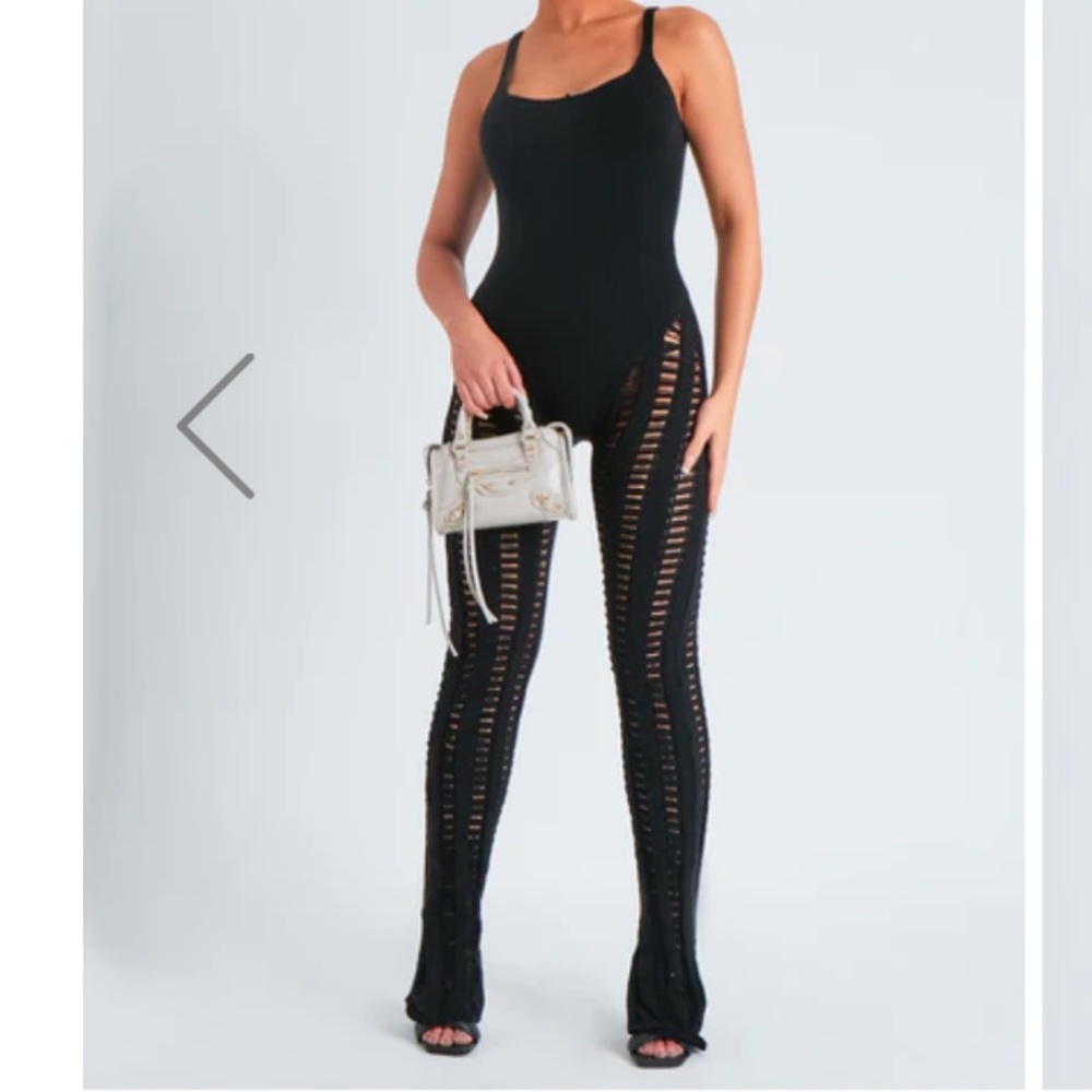 Missy Empire Eva Black Laddered Knitted Seam Jumpsuit worn once